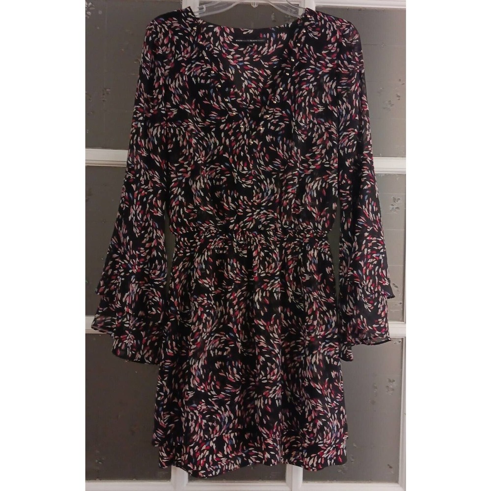 White House Black Market size 4 multi color ruffled sleeve dress stretch waist